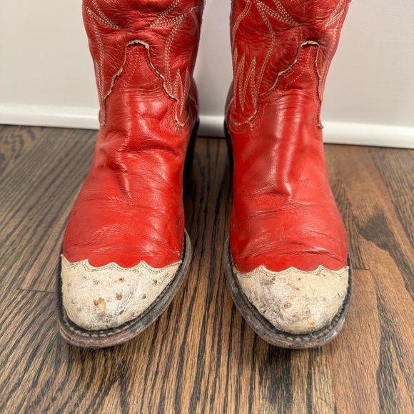 Vintage 1970s Justin Boots red and white leather western boots size 5.5 - Picture 3 of 9